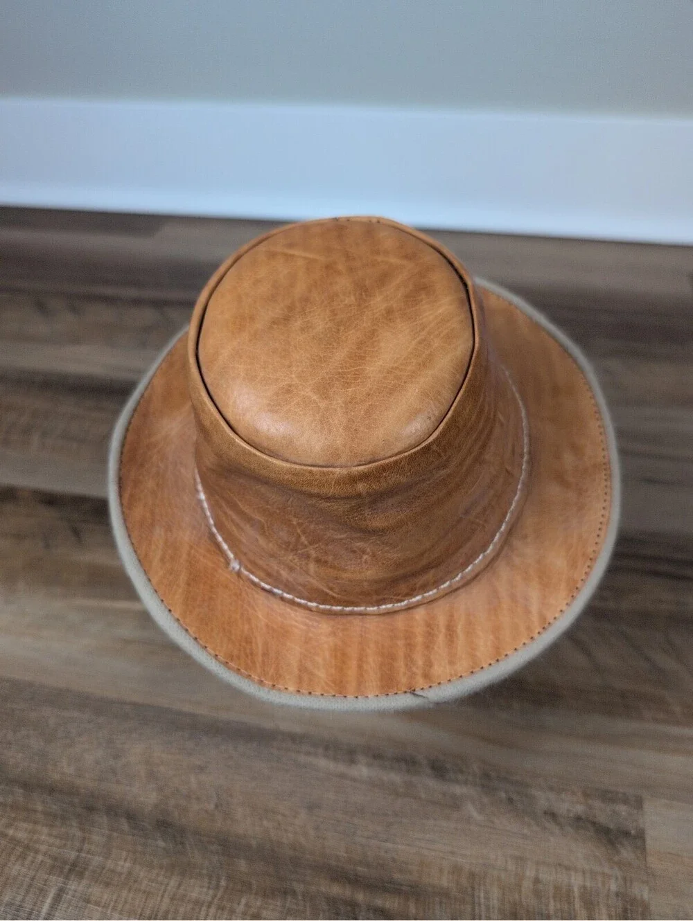 Leather Cowboy Hat Brown Handcrafted Leather  Hat Western Style Leather Aussie